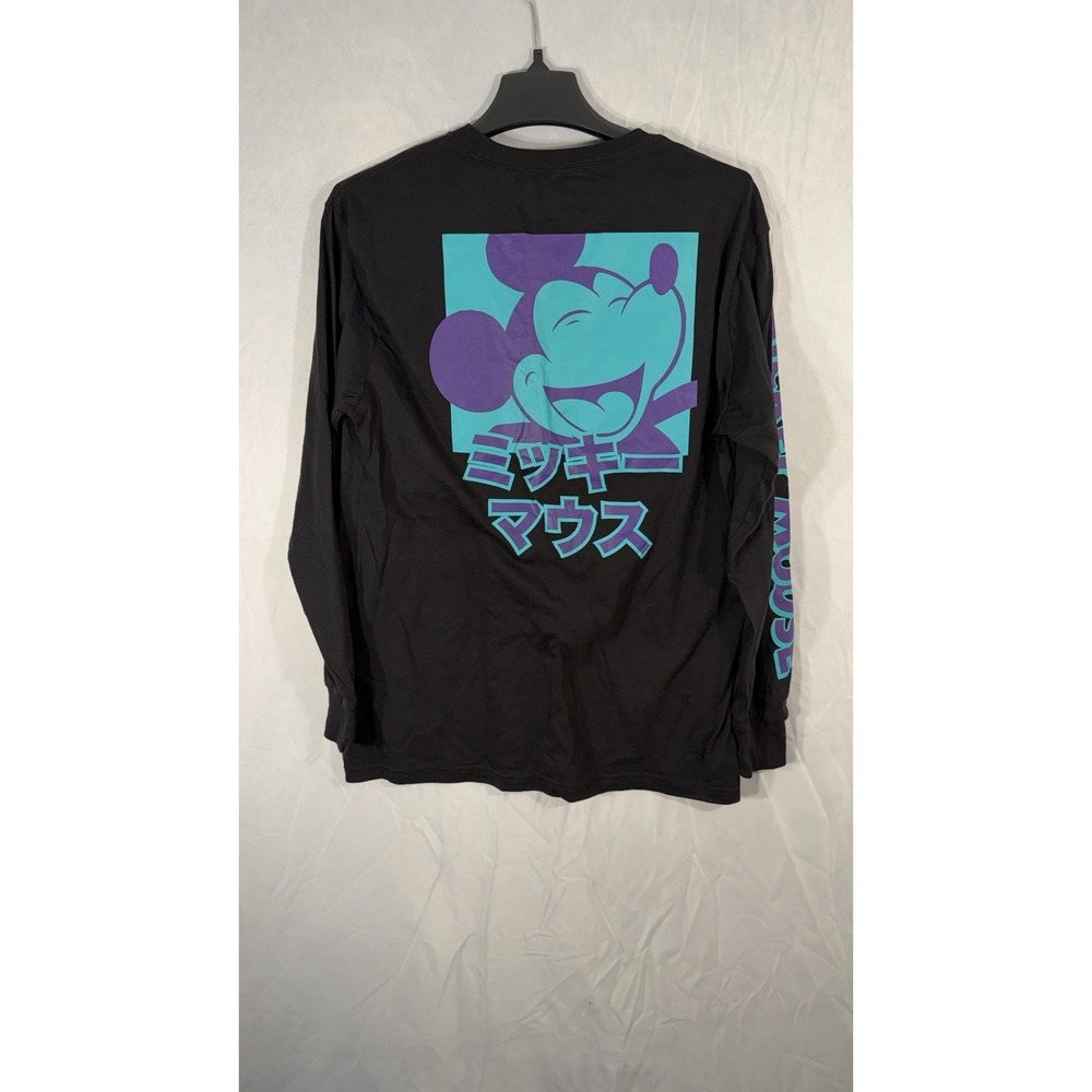 disney Mickey Mouse Long Sleeve Crewneck  Mickey Mouse Print Japan Black New Med
